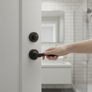 Premium Internal Bathroom Lever Handle on Round Rose Pack - Matt Black Finish with Privacy Lock and Hinges for Modern Doors