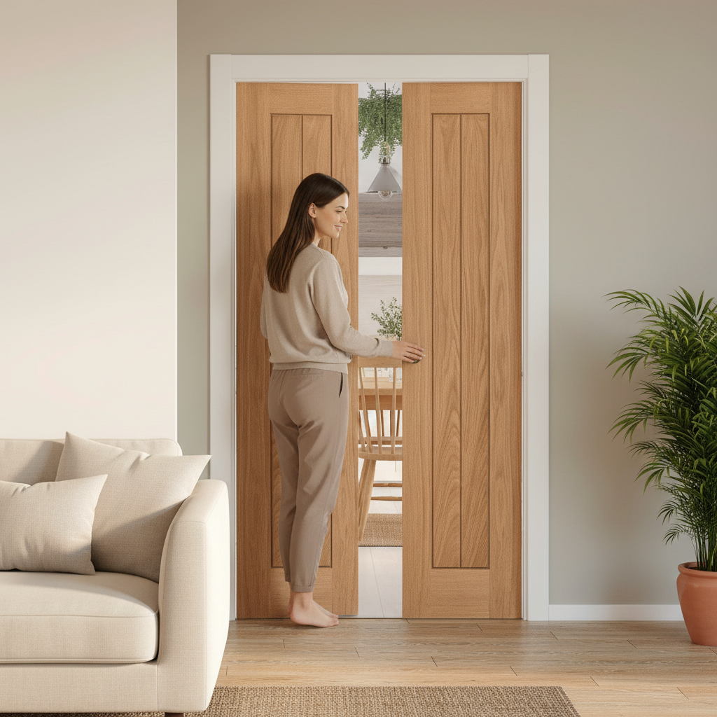Premium Unfinished Internal Bi-Fold Door with Solid Core Construction, Customizable Oak Veneer for Space Maximization
