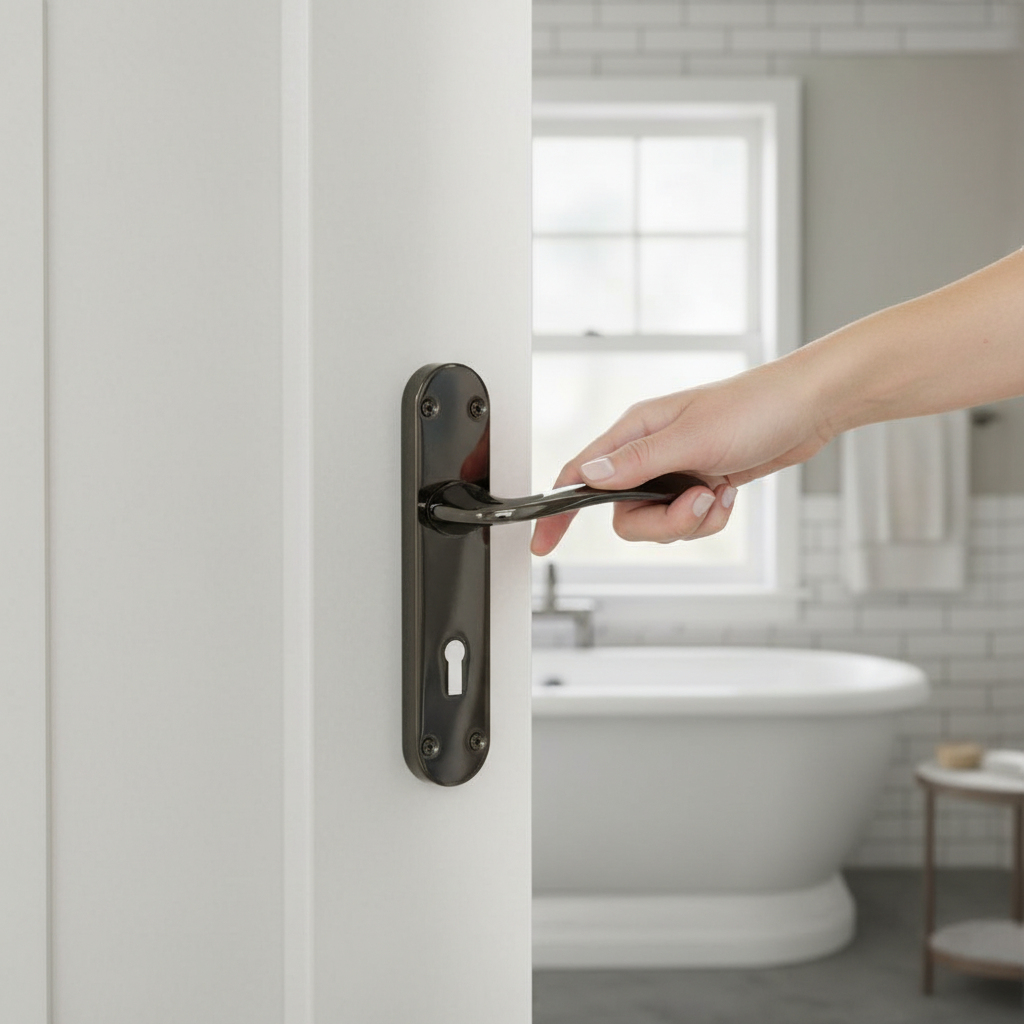 Bathroom Door Handle Set with Black Nickel Lever