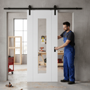 Internal White Primed Sliding Door Set with Clear Glass Pane