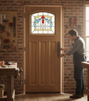 Premium Triple Glazed Hardwood External Door with Lead Glass Detail for Traditional Style Homes