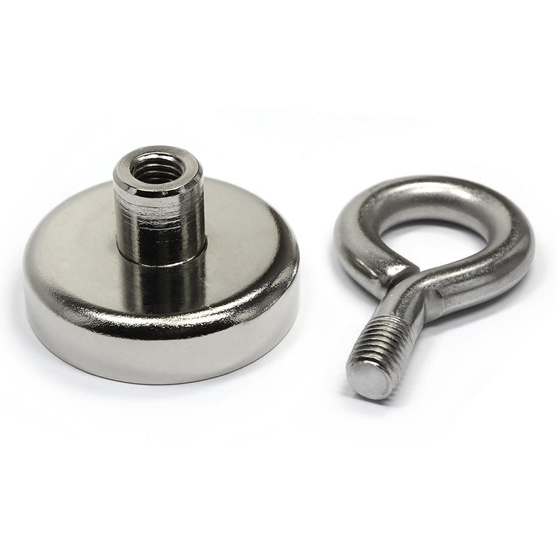 Industrial Quality Zinc Silver Neodymium Pot Magnet With Eye - 46mm