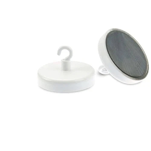 Industrial White Anisotropic Ferrite Pot With Hook 10 Pcs - 50mm Diameter