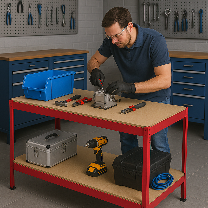 100 cm Heavy-Duty Workbench – Steel Frame, MDF Shelves, 400 kg Load Capacity | Garage, Workshop & DIY Bench