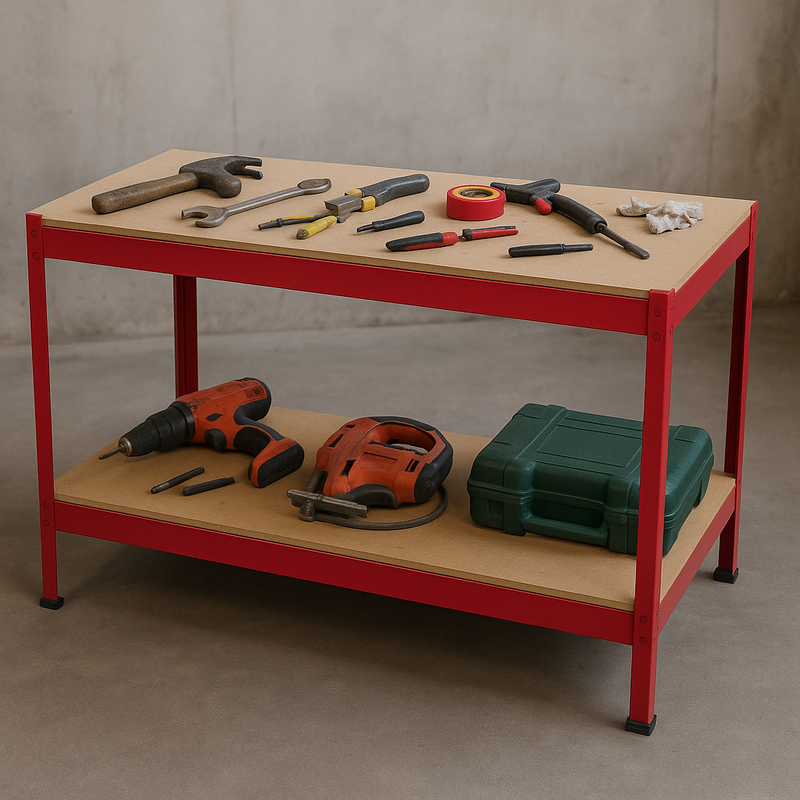 100 cm Heavy-Duty Workbench – Steel Frame, MDF Shelves, 400 kg Load Capacity | Garage, Workshop & DIY Bench