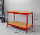 1.2 m Heavy-Duty Steel Workbench – 200 kg/Shelf | Quick Boltless Assembly | Garage & Workshop Table (Red)