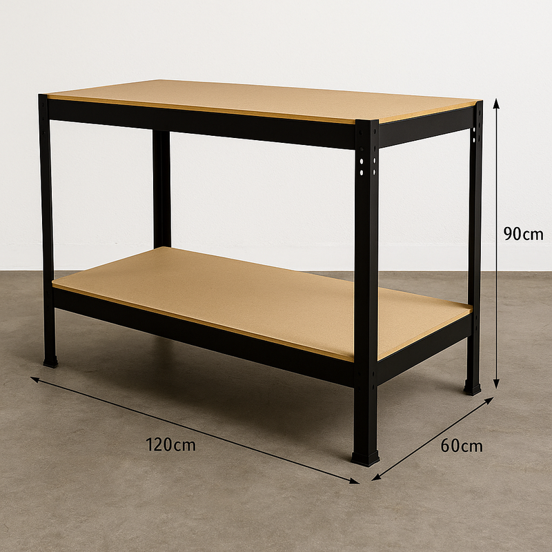 Premium Black Steel Workbench – Heavy-Duty 200kg Shelves | Boltless Garage &amp; DIY Table with Storage Shelf