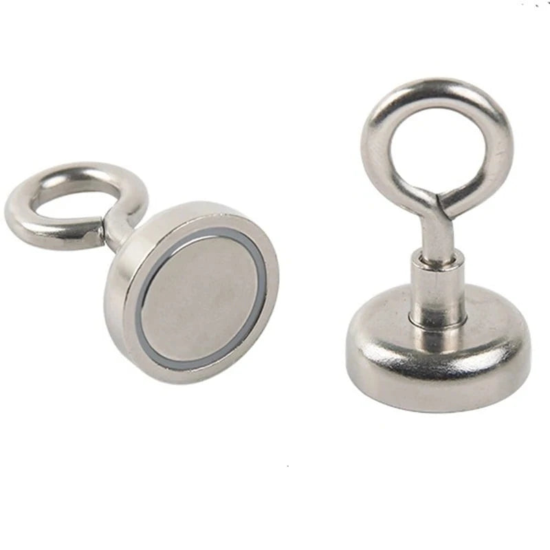 Premium Quality  Silver Zinc Neodymium Pot Magnet With Eye - 32mm Diameter