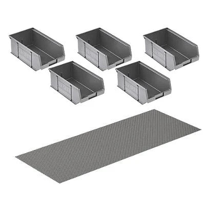 Industrial Quality Dark Grey Storage Bins & Matting For Workshop - Pack of 5