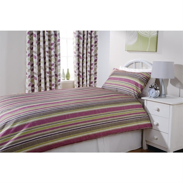 Essentials Florence Stripe Duvet Cover Damson