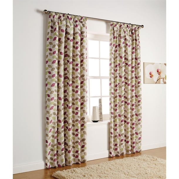 Essentials Florence Tape Top Curtains Damson Leaf