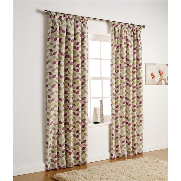 Essentials Florence Eyelet Curtains Damson Leaf