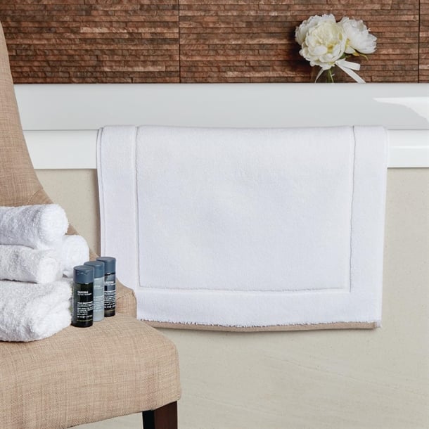 Heritage Ambassador Bath Mat White with Taupe Border