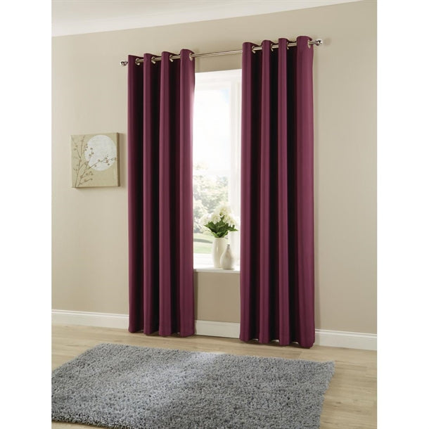 Essentials Smooth Eyelet Curtains AubergineE