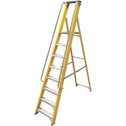 Professional Fibreglass 8-Step Platform Step Ladder With Handrail For Industrial Environments 2.3m