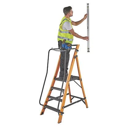 Industrial Grade Fibreglass 4-Step Platform Step Ladder With Handrail - 1.7m