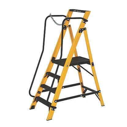 Industrial Grade Fibreglass 4-Step Platform Step Ladder With Handrail - 1.7m