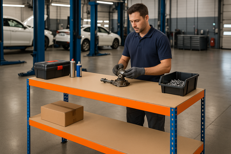 Heavy Duty 2-Tier Steel Workbench 180 cm – 600 kg Load Capacity | Adjustable Shelves, Boltless Assembly, Powder-Coated Frame for Garage & Workshop