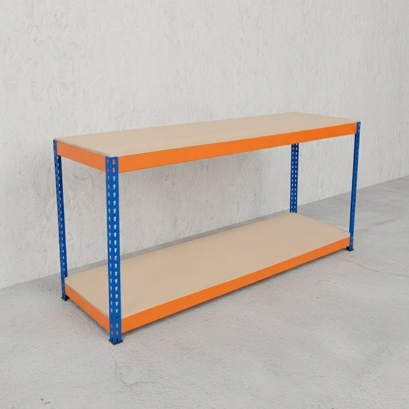Heavy Duty 2-Tier Steel Workbench 180 cm – 600 kg Load Capacity | Adjustable Shelves, Boltless Assembly, Powder-Coated Frame for Garage & Workshop