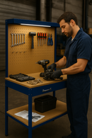 Premium Heavy-Duty Workbench with Pegboard, Drawer & LED Light – 120cm Steel Garage Station (Blue) | 200kg Capacity