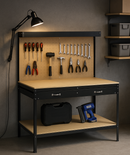 Heavy-Duty Steel Workbench with Pegboard & Drawer | 200kg Load Capacity | Professional Garage & Workshop Station