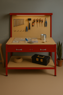 Premium Heavy-Duty Workbench with Pegboard, Drawer & LED Light – Red Steel Garage & DIY Station (200kg Capacity)