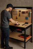 Heavy-Duty Workbench with LED Light, Drawer & Pegboard – Premium Steel Garage & Workshop Station