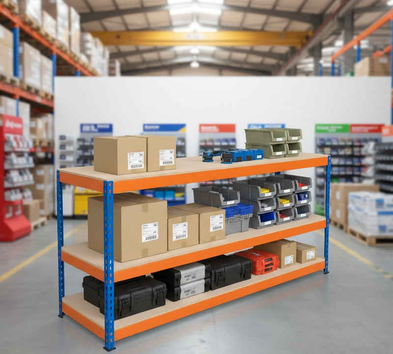 Industrial Heavy-Duty 3-Tier Workbench (180 cm) – Reinforced Steel Frame, 900 kg Load Capacity, Adjustable Shelves, Boltless Assembly