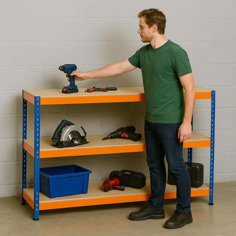 Industrial Heavy-Duty 3-Tier Workbench (180 cm) – Reinforced Steel Frame, 900 kg Load Capacity, Adjustable Shelves, Boltless Assembly