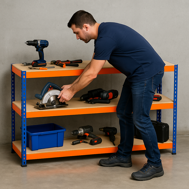 Industrial Heavy-Duty 3-Tier Workbench (180 cm) – Reinforced Steel Frame, 900 kg Load Capacity, Adjustable Shelves, Boltless Assembly