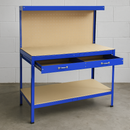 Heavy-Duty Blue Workbench with Pegboard & Drawer – 200kg Capacity Steel Workstation for Garage & DIY