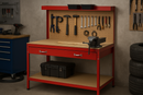 Heavy-Duty Red Workbench with Pegboard & Drawer – 200kg Capacity | Steel Frame + MDF shelves
