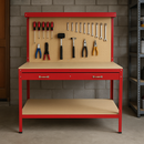 Heavy-Duty Red Workbench with Pegboard & Drawer – 200kg Capacity | Steel Frame + MDF shelves