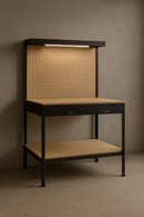 Heavy-Duty Workbench with LED Light, Drawer & Pegboard – Premium Steel Garage & Workshop Station