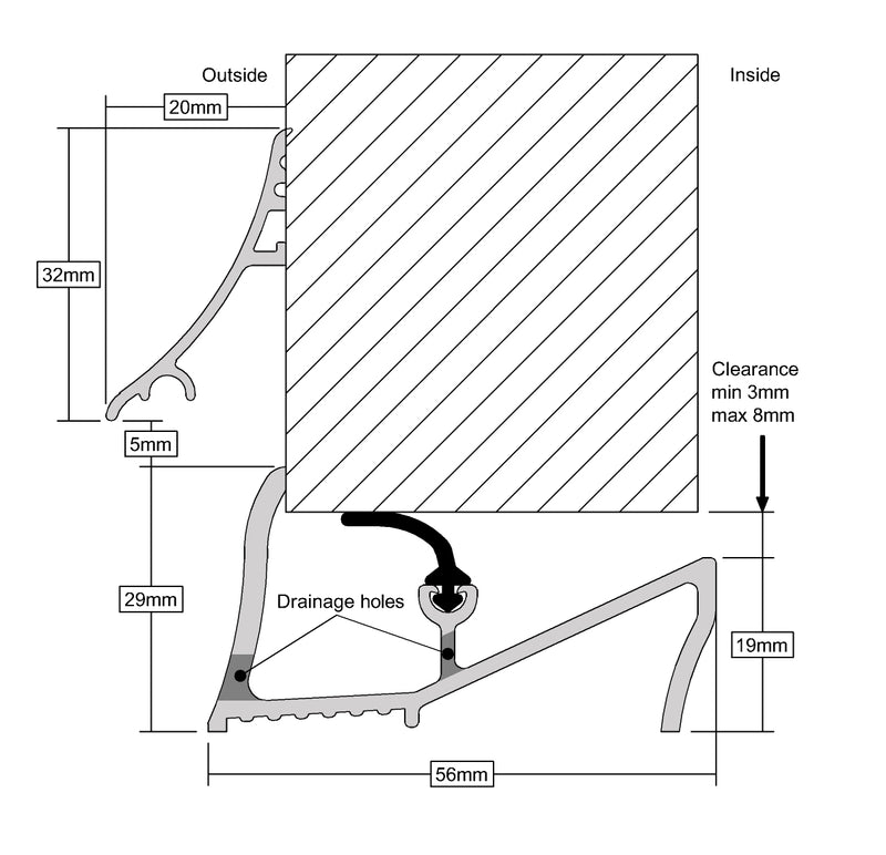 Industrial Lowline Bottom Door Kit With Rain Deflector For Inward Opening Doors