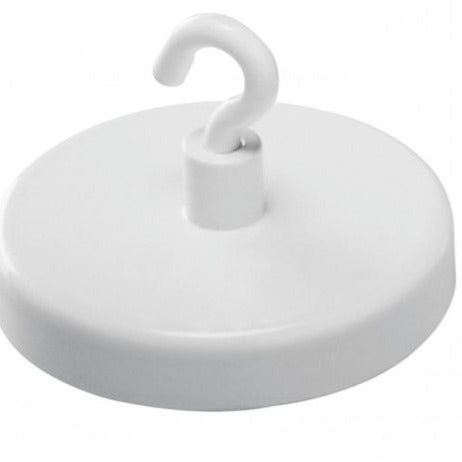 10-Pack White Anisotropic Ferrite Pot With Hook For Retail & Signage - 63mm Diameter