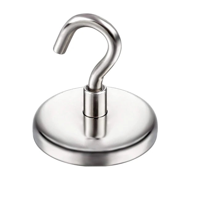 High-Durable Silver Zinc Neodymium Pot Magnet With Hook - 42mm Diameter