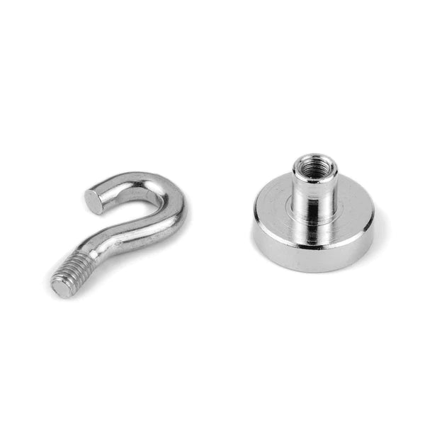 High-Durable Silver Zinc Neodymium Pot Magnet With Hook - 42mm Diameter