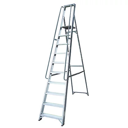 Ultra Durable Aluminium 10-Step Platform Step Ladder With Handrail - 2.72m