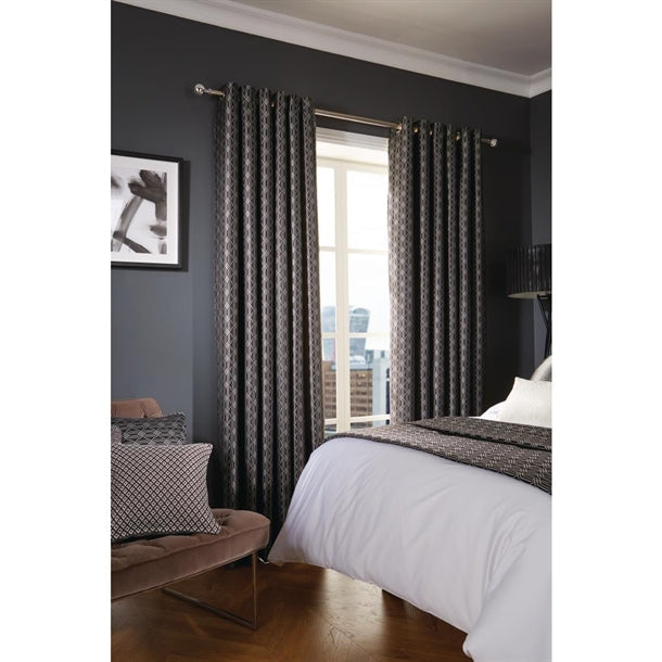 Luxury Deco Tape Top Curtains Ebony Shard