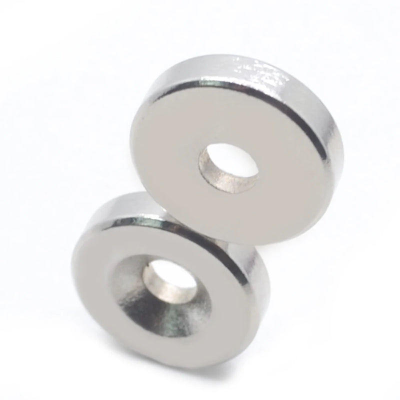 High-Quality Silver Neodymium Ring Magnets N35 Countersunk at South Pole