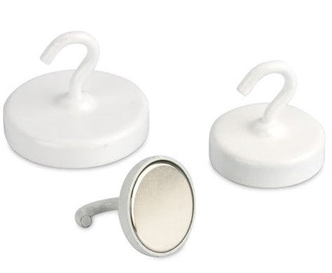 Pack of 10 Neodymium Pots White Powder Coated Finish With Hook -  23.5mm Diameter