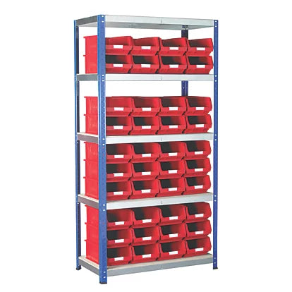 High Durable 5-Tier Powder-Coated Steel Shelving With 40 Plastic Containers