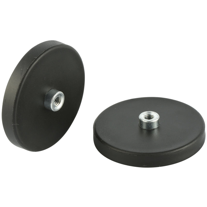 Pack of 10 Black Rubber-Coated Zinc Magnets - 43mm Diameter