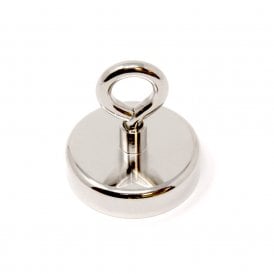 Premium Quality  Silver Zinc Neodymium Pot Magnet With Eye - 32mm Diameter