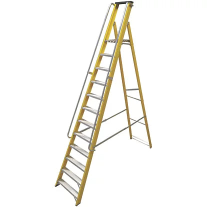 Industrial Grade Fibreglass 12-Step Platform Step Ladder With Handrail - 3.16m