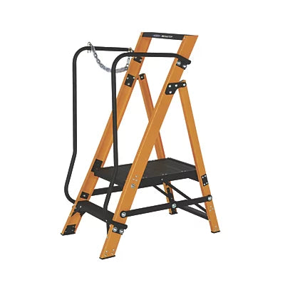 High Durable Fibreglass 2-Step Platform Step Ladder With Handrail - 1.28m