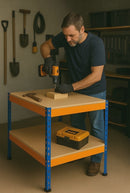 Heavy Duty 2-Tier Steel Workbench 90 cm (600 kg Load Capacity) | Boltless Adjustable Shelves for Garage, Workshop & DIY