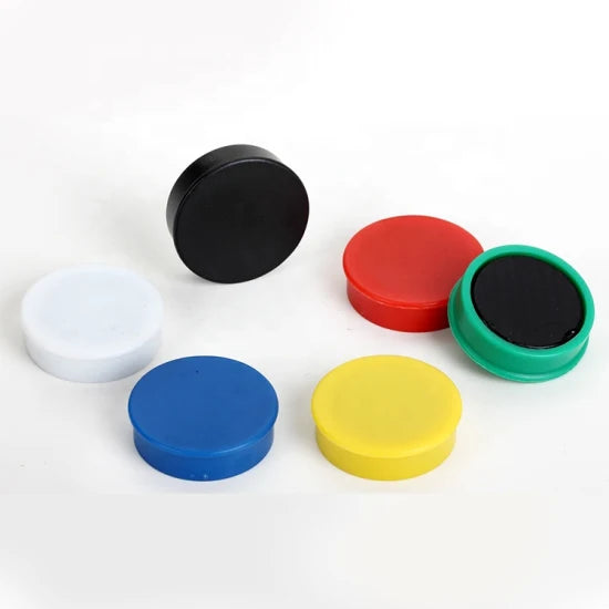 Pack of 12 Multicolored Plastic Flat Marker Magnets - 20mm Diameter