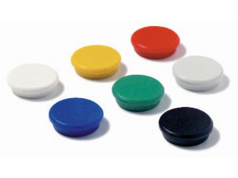 Pack of 12 Multicolored Plastic Flat Marker Magnets - 20mm Diameter